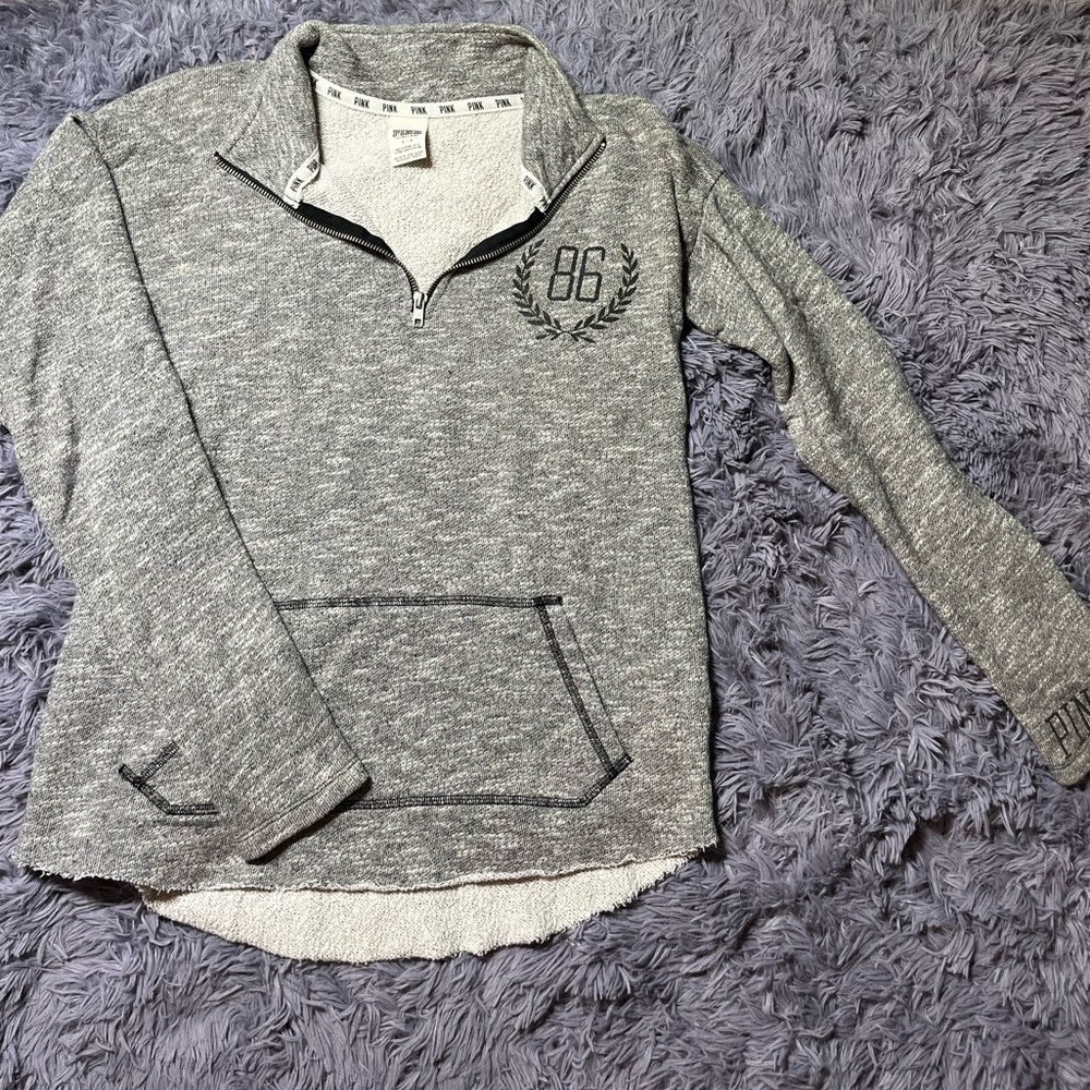 VS PINK heather grey half-zip pullover